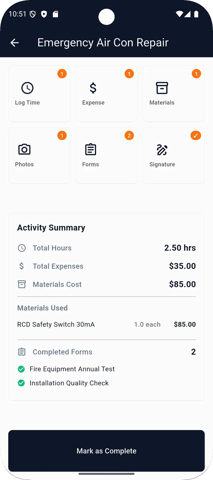FieldPro job management screen