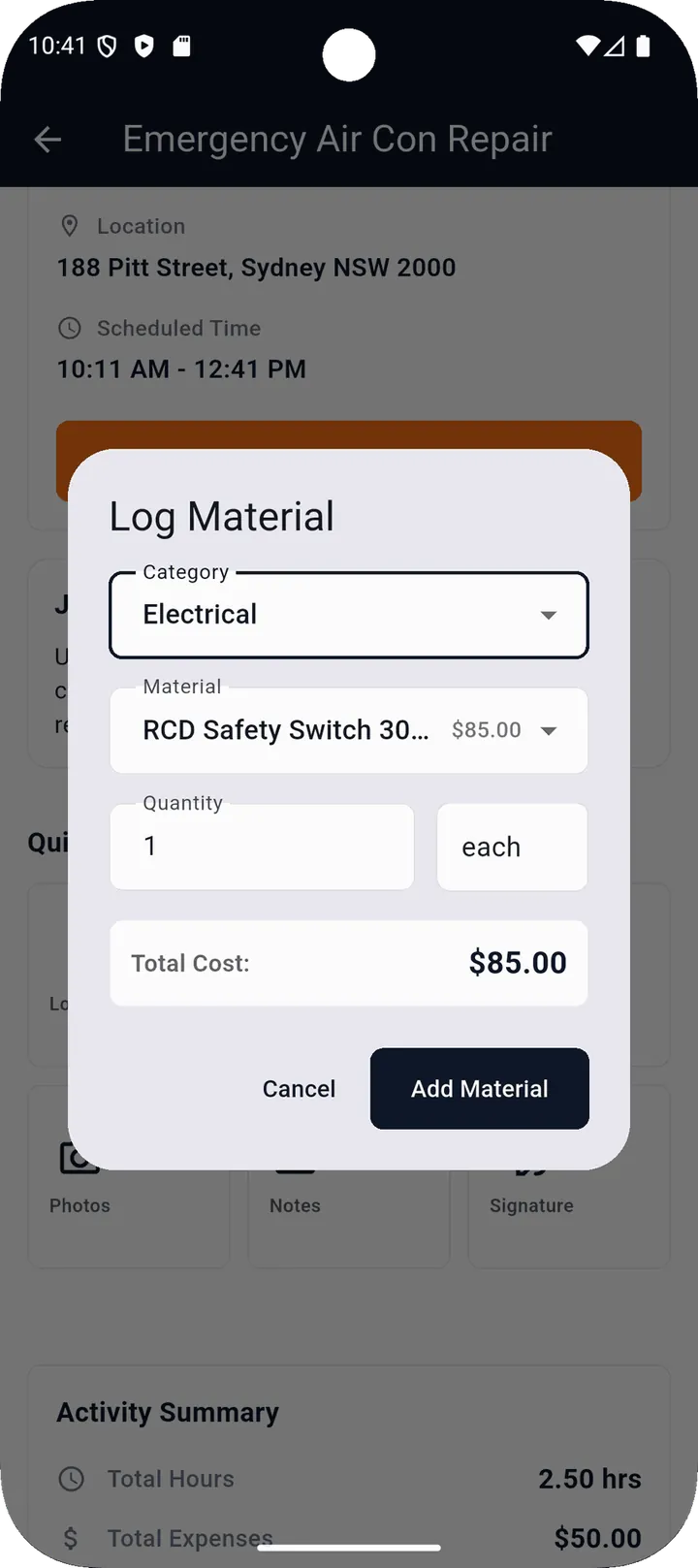 FieldPro time and expense logging