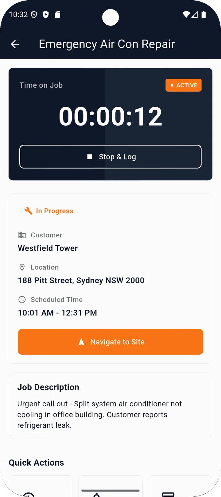 FieldPro mobile app showing the work orders screen
